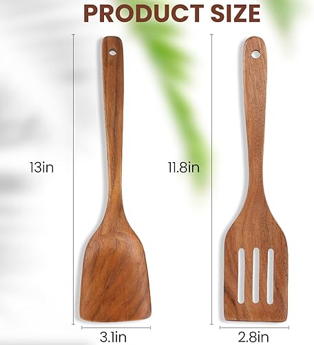 Miniatura 2 de 2 espátulas de madera, espátula wok de mango largo para cocinar, utensilio de cocina de madera para utensilios de cocina, espátula ranurada de