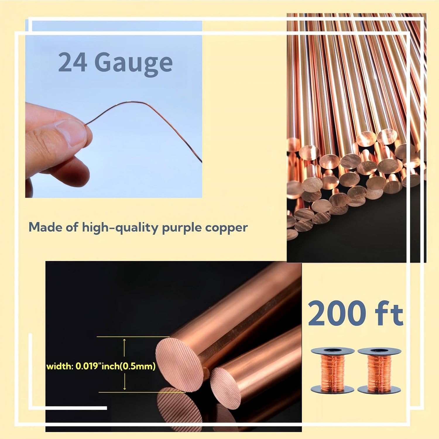 200 Feet 24 Gauge 99.9% Pure Soft Copper Wire for Electroculture Gardening, 2 Rolls Bare Soft Copper Wire – Ideal for Plant Growth, Science Projects, DIY Crafts, and Jewelry Making thumbnail