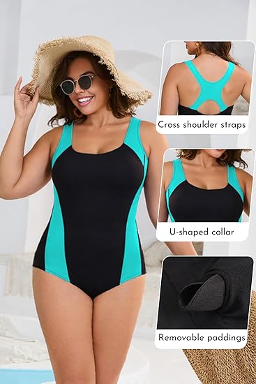 SHEKINI Women's Athletic One Piece Swimsuit Racerback Training