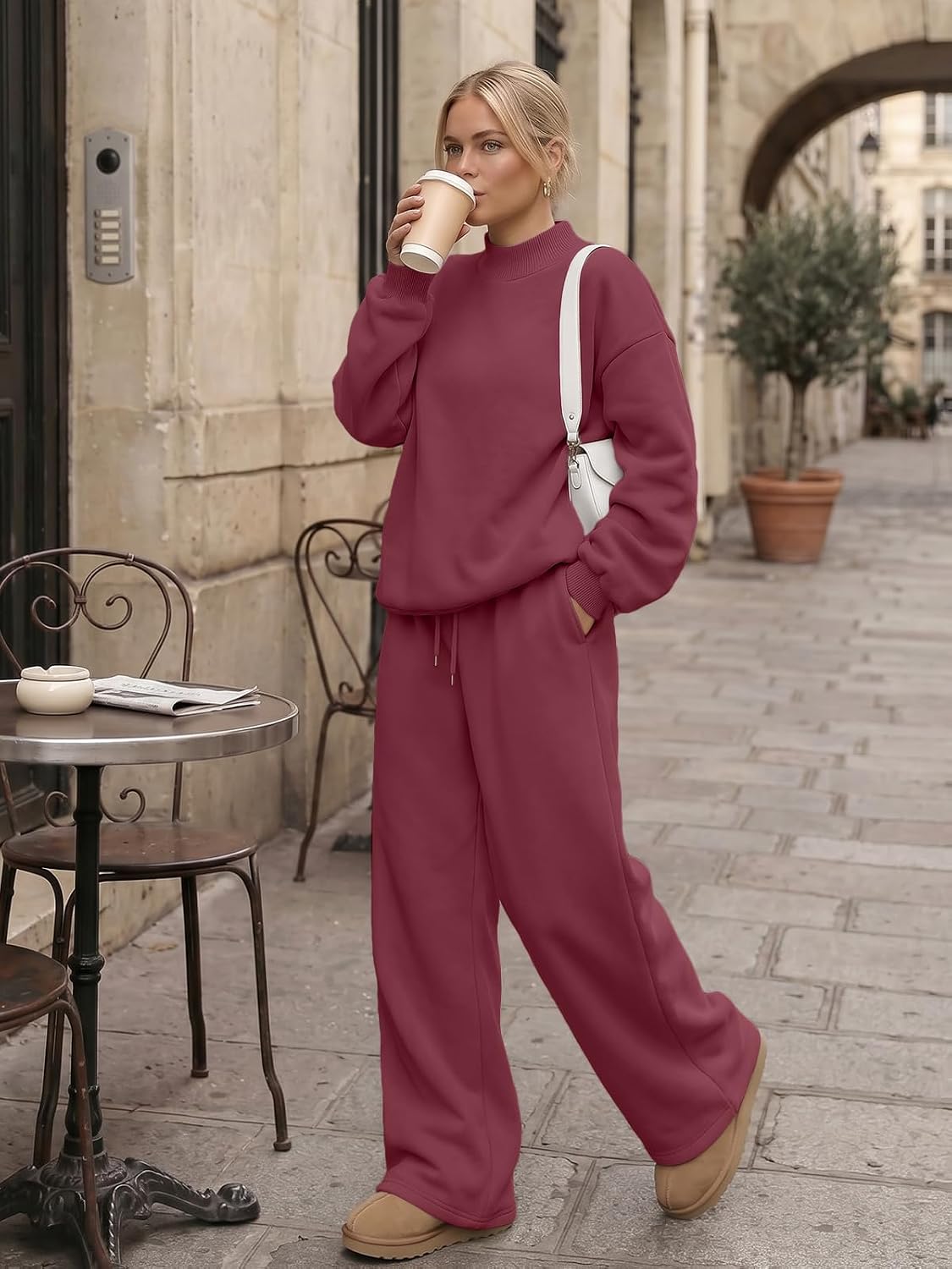  Women's Mock Neck 2 Piece Sweat Sets Sweatsuits Fall Outfits thumbnail
