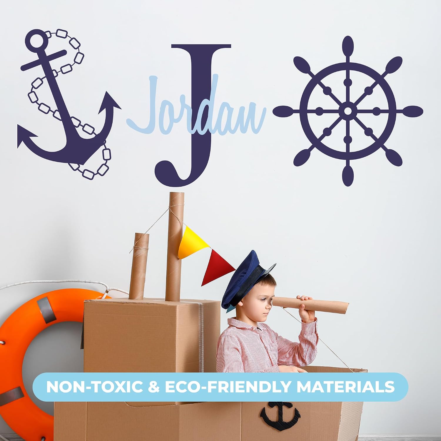 Personalized Name & Initial Rudder & Anchor Vinyl Wall Decor I Nursery Wall Decal for Baby Boy & Girl Decoration I Nautical Decor I Multiple Options for Customization