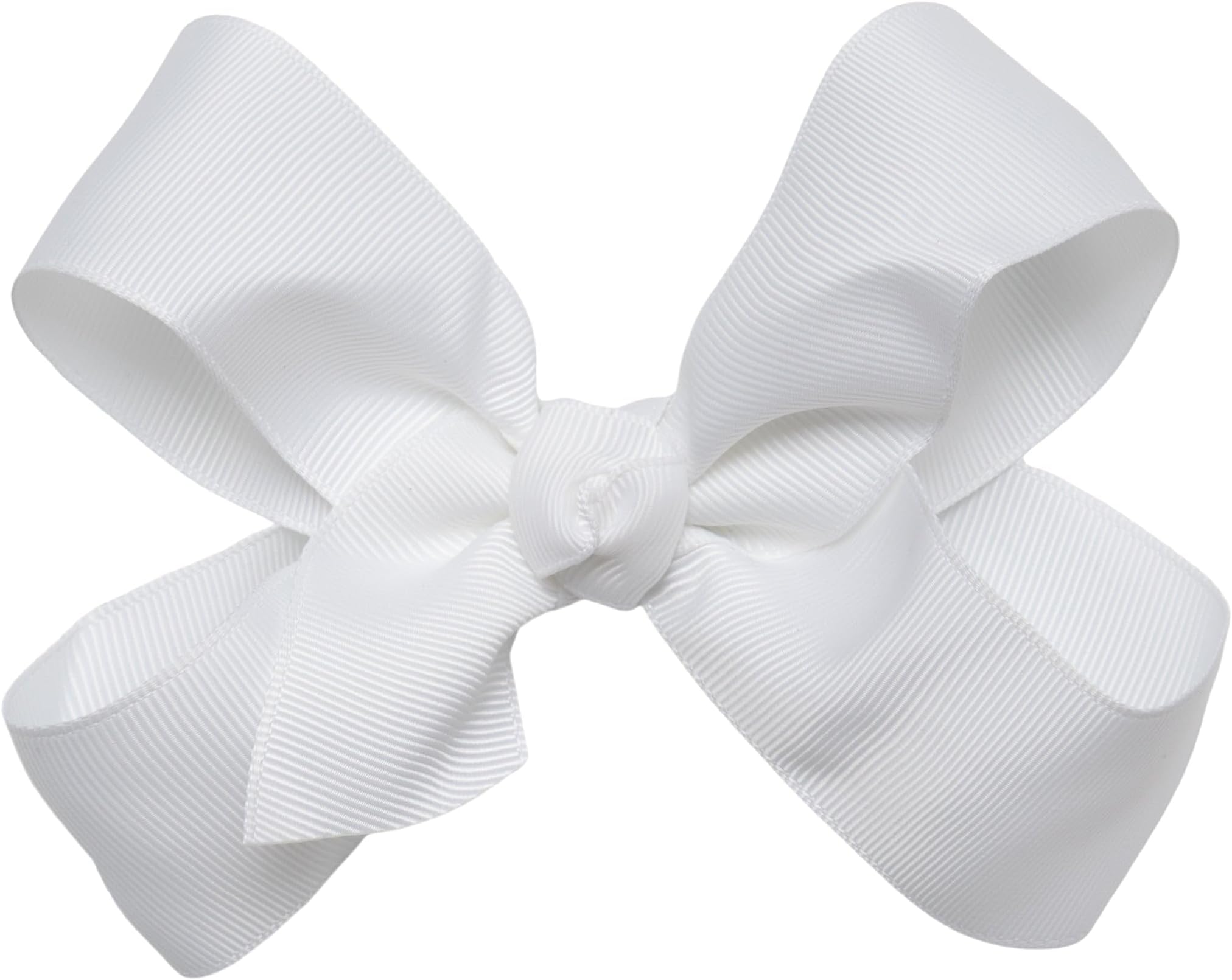 HAIRBOWS Girls' Grosgrain Hair Bow with a Knot Wrap Center on a Hair Clip, All Ages and Hair Types, 5 Inch Bow, White