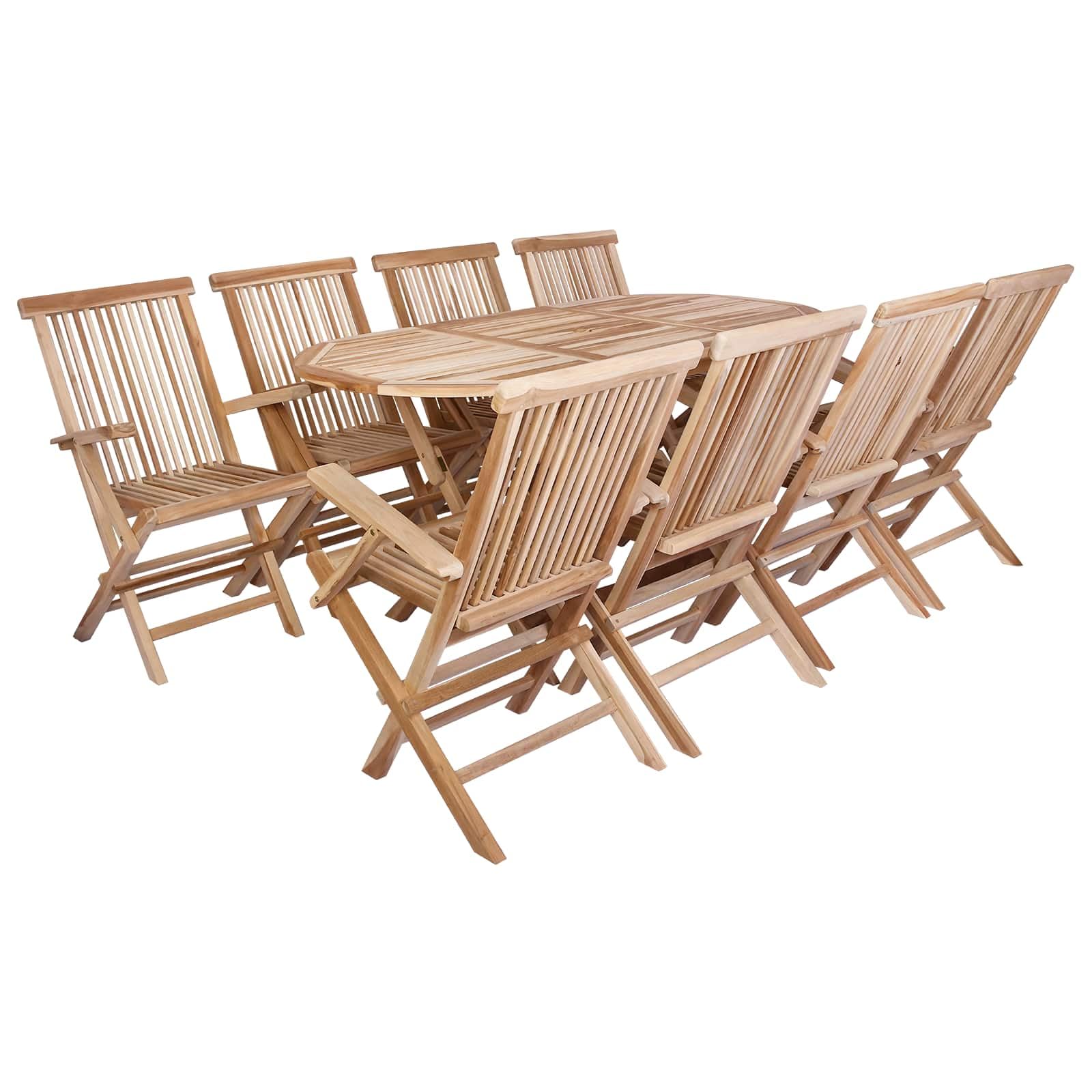 Set di mobili da giardino, 9 pezzi, teak massiccio