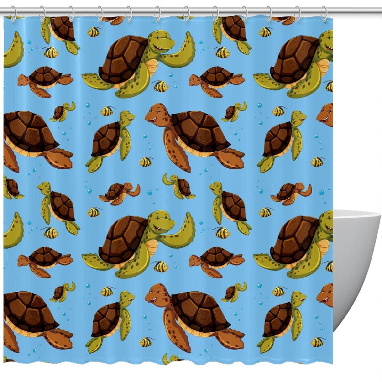 Rideau de douche tortue de mer bleu tissu anti-éclaboussure durable