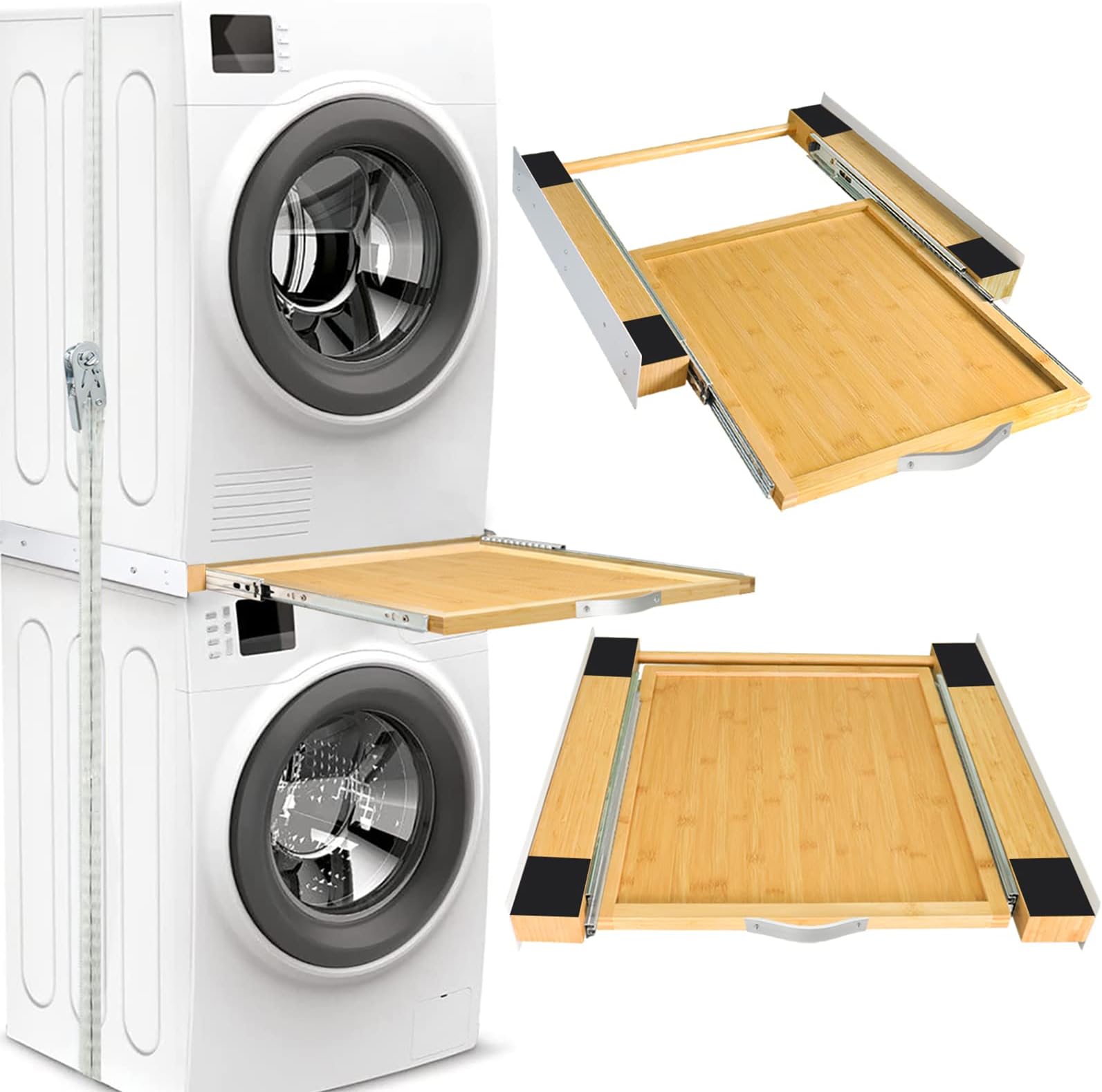 NIUXX Stacking Kit for Washing Machines/Washer Tumble Dryer Shelf Stacker Washer Dryer Intermediate Frame Stacking Bracket Kit with Ratchet Strips