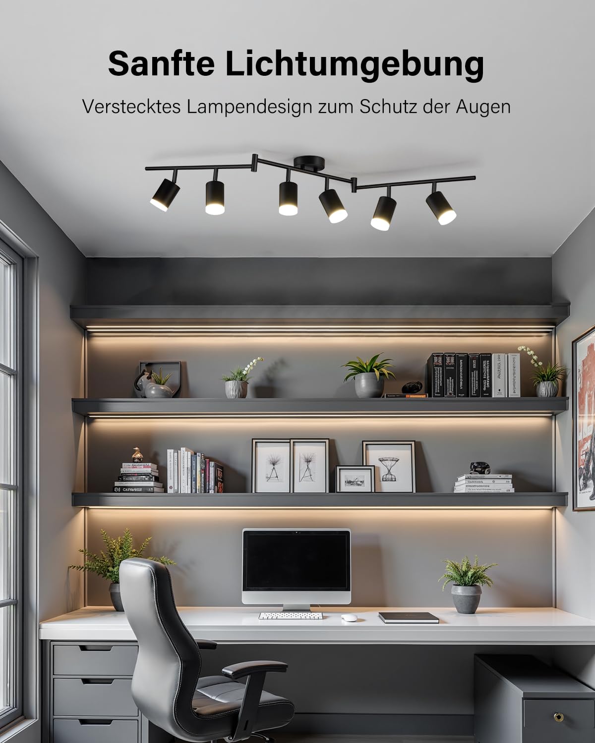 Leselux LED Deckenstrahler 6 Flammig, Modern Deckenleuchte Schwarz, Schwenkbarer GU10 Spotbalken, Metall Deckenspot für Wohnzimmer