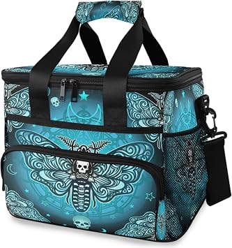 MNSRUU Cooler Bag Butterfly Skull Blue Cooler Bag Insulated Lunch Totes Picnic Bag Leakproof Beach Cooler Lunch Box Container