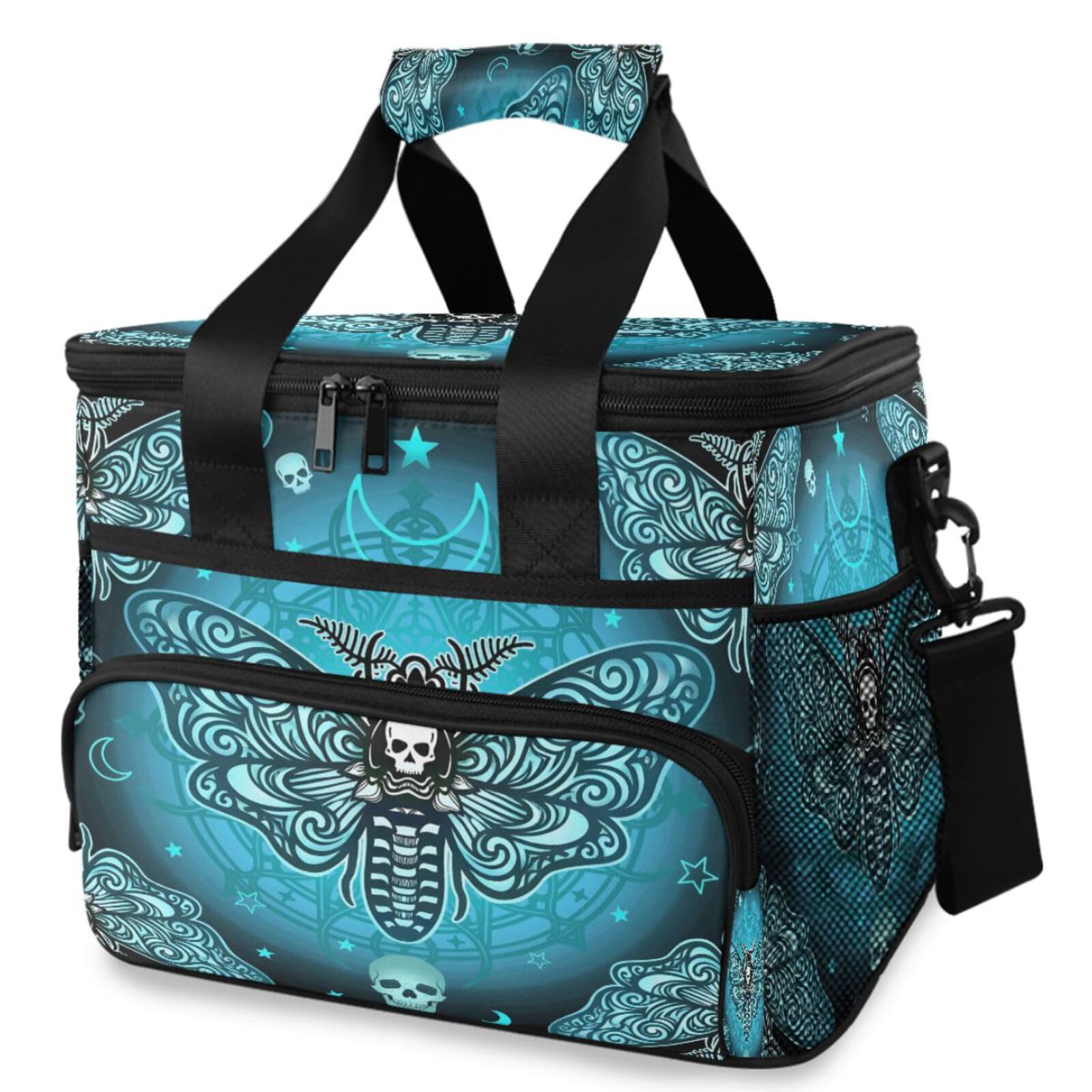 MNSRUU Sac isotherme avec bandoulière réglable Motif papillon et crâne Bleu