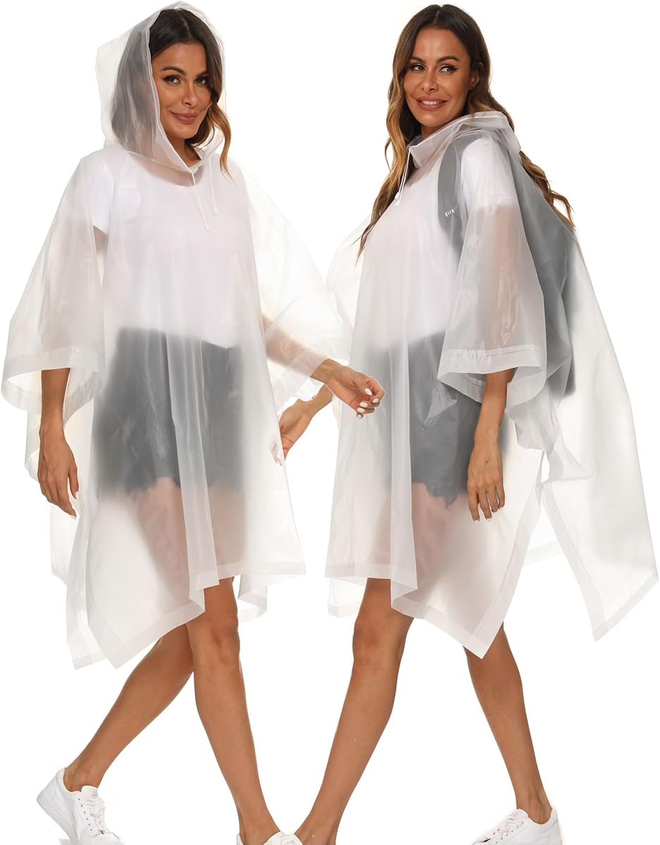 Paquete de 2 ponchos de lluvia para adultos reutilizables – Chubasqueros de supervivencia de emergencia resistente con capucha con cordón