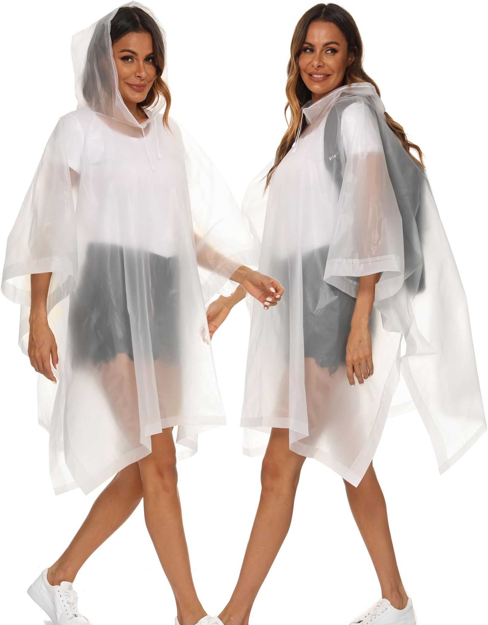 2 Pack Rain Ponchos for Adults Reusable - Raincoats Survival Emergency Heavy Duty Rain Coat with Drawstring Hood