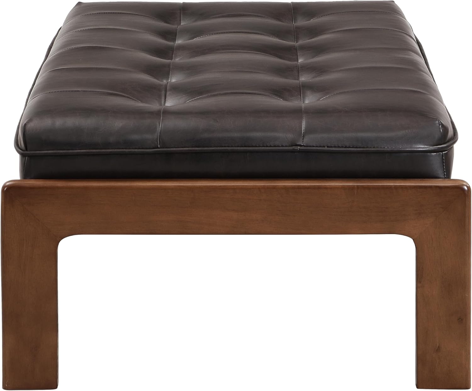 Christopher Knight Home Penley Modern Rectangular Faux Leather Upholstered Living Room Ottoman Bench/Coffee Table, Rubberwood Frame, Tufted Large Sofa Footstool, Multi-Functional, Dark Brown+Walnut
