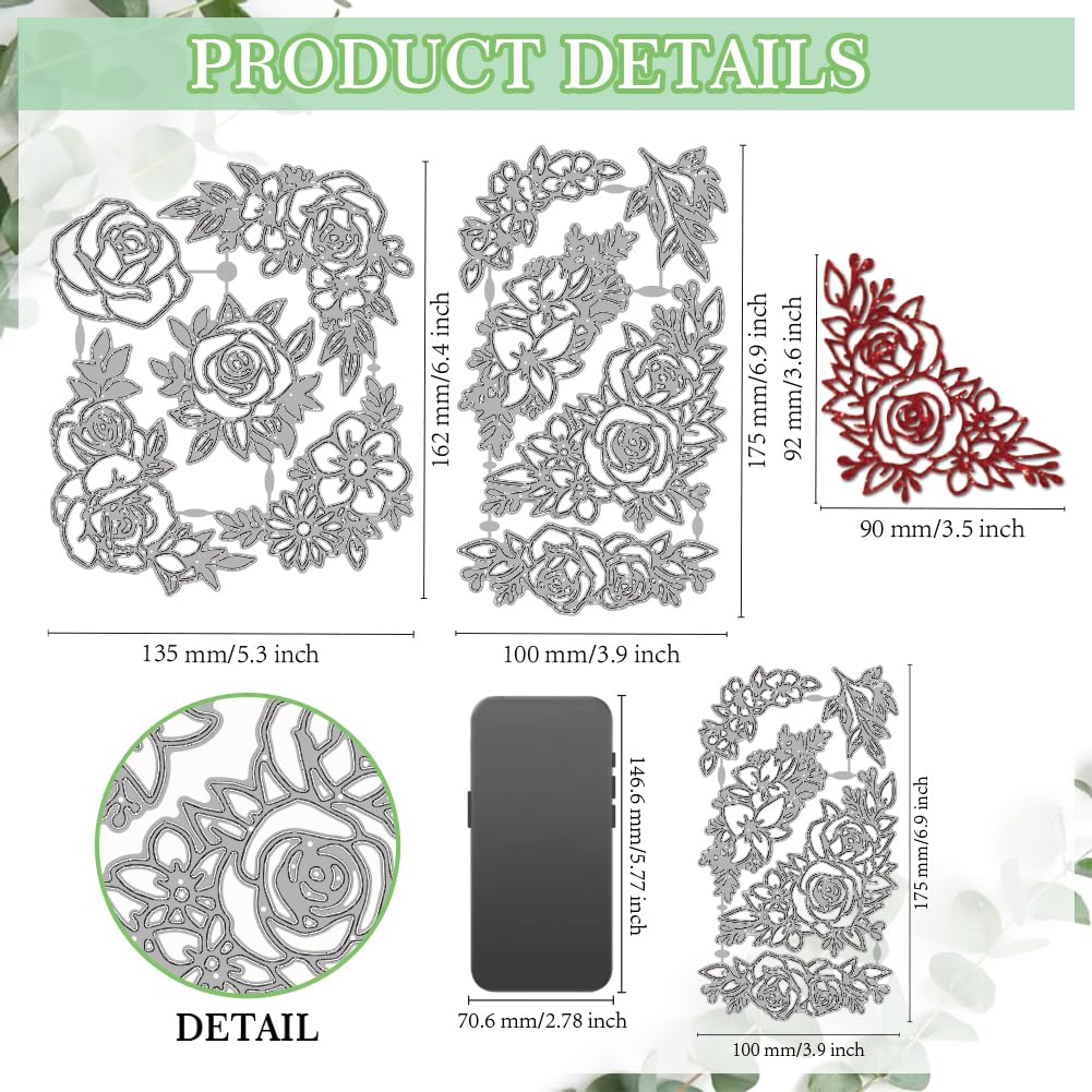 MAYJOYDIY Floral Corner Die Cut Set, Rose & Leaf Metal Cutting Dies for Card Making Scrapbooking - Image 2