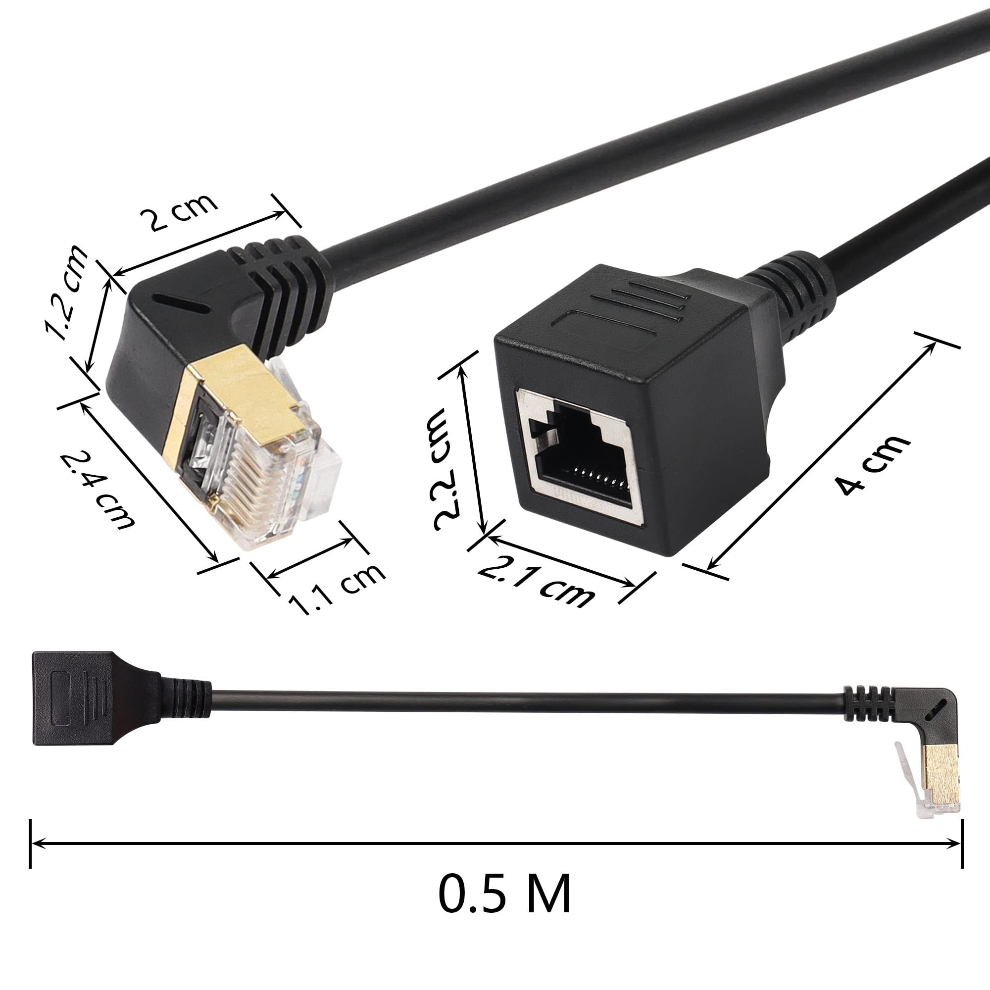 SinLoon Kabel Ethernet RJ45 Cat8 90 stopni wysokiej prędkości Cat8 kabel sieciowy 90 stopni SFTP 40 Gb/s 2000 MHz do serwera modemu routera (UP)