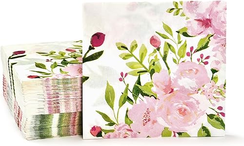 Suministros de fiesta floral vintage, servilletas de papel blanco (6.5 x 6.5 pulgadas, paquete de 150)