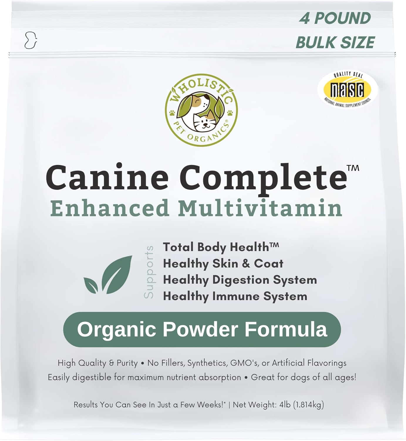 Wholistic Pet Organics Canine Complete - Dog Multivitamin Powder - 4 Lb - Daily Dog Vitamins and Supplements for Homemade Food - Immune System, Skin, Coat & Overall Health - All Breeds - 180 Scoops