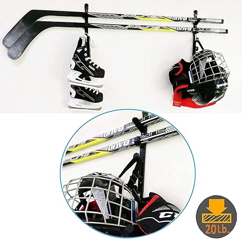 Miniatura 4 de Percha de almacenamiento de pared de 5 niveles para equipos de hockey, soporte de exhibición para patines, casco, guantes, palos y almohadillas,