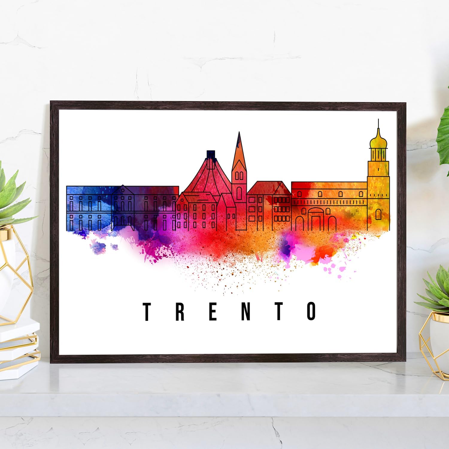 Pera Print Italy Poster, Italy-Trento Poster, Italy Illustration Skyline City Poster, Modern Skyline Poster, Cityscape and Landmark Print, Home-Office Wall Art Decoration