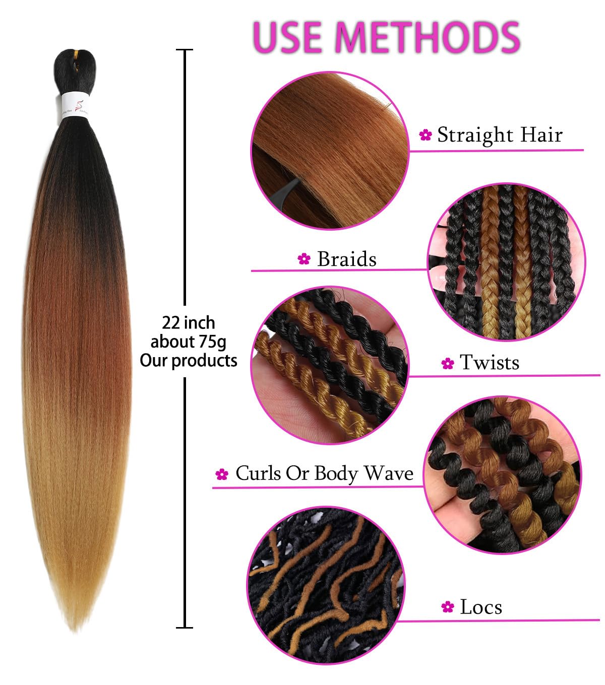 Braiding Hair Pre Stretched Long Braids 8 Packs 22 Inch Synthetic Soft Itch Free No Tangle Hot Water Setting for Box Braids and Twists Mix Colors Optional（6*Black+2 * 1B/30/27)