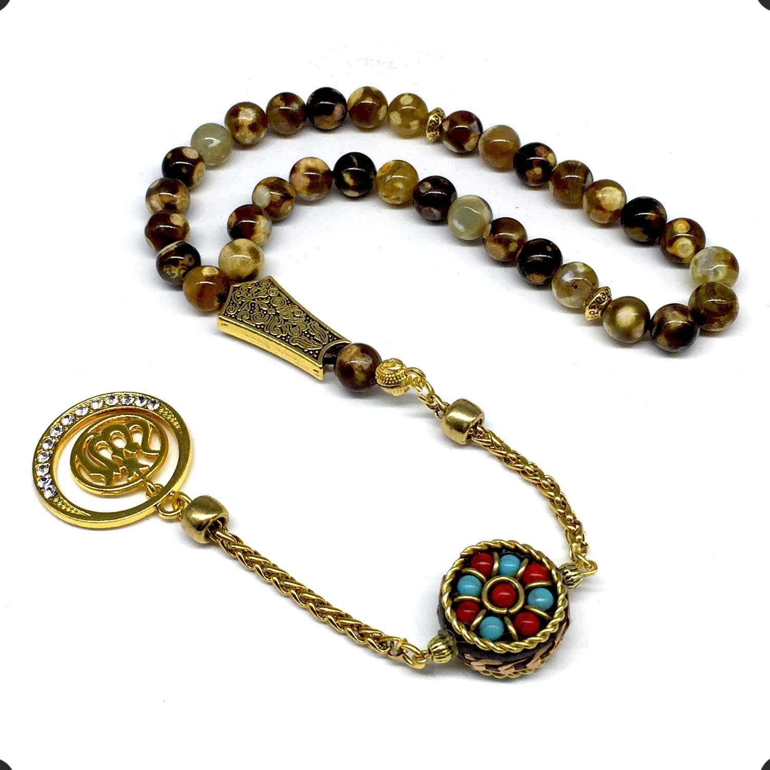-Elegance Collection- Prayer Beads-Tesbih-Tasbih-Tasbeeh-Misbaha-Masbaha-Subha-Sebha-Sibha-Rosary (FIRE Agate Stone (8mm -33 Beads))