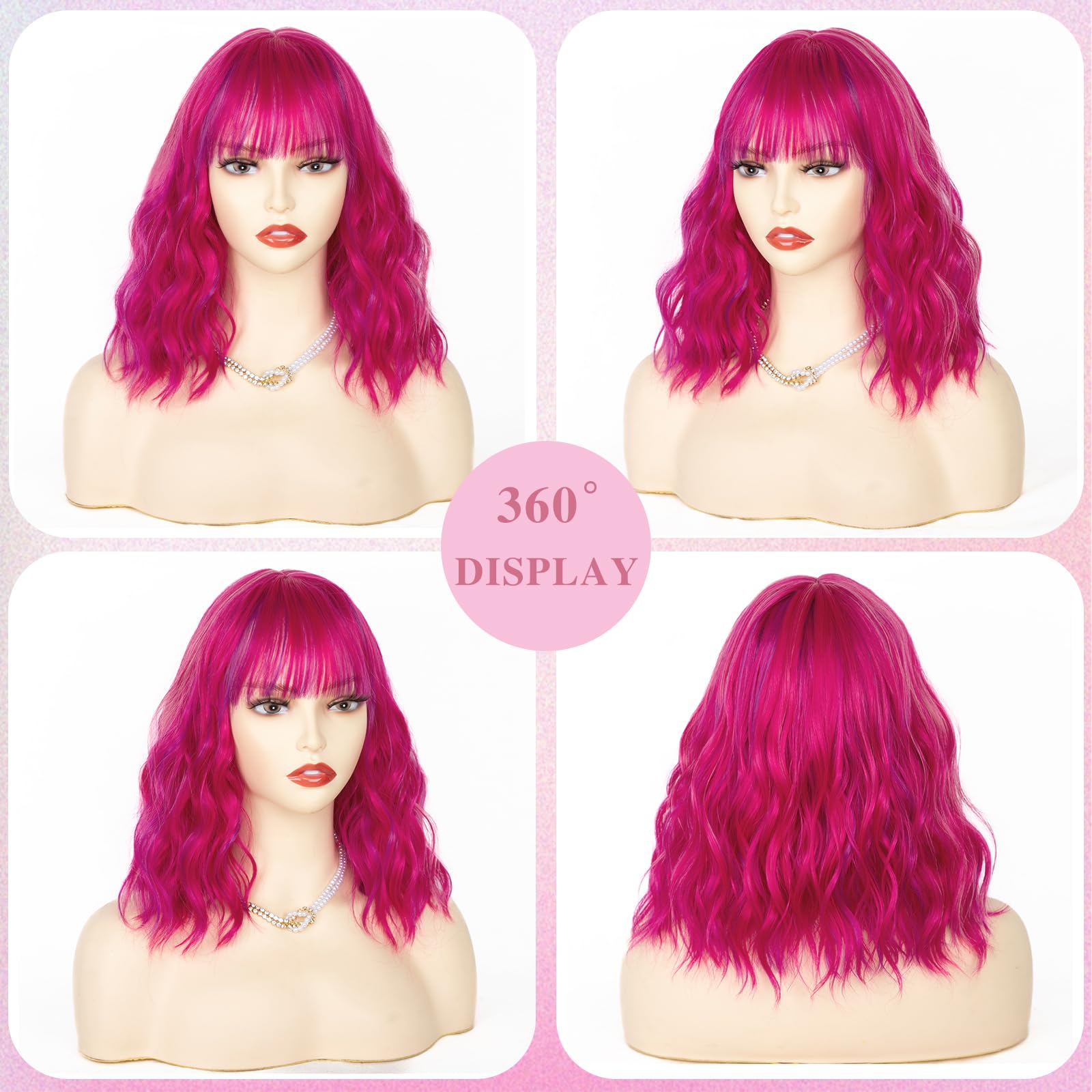 OPIS 26” DUST PINK BODY WAVE BANG COSPLAY WIG*NWT* AISI BEAUTY Pink Wig with Bangs - 24 Inch Synthetic Long  main image 4