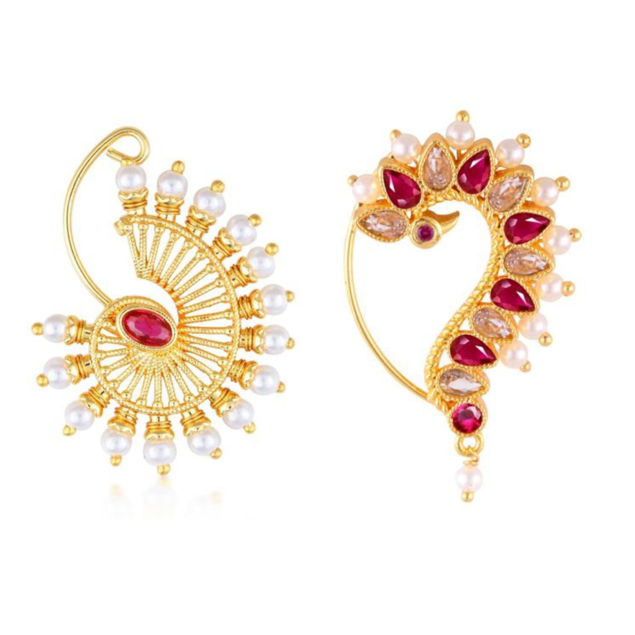 Vighnaharta Gold Plated with Pearl Alloy and Artificial stone CZ Non Piercing Maharashtrian Nath Nathiya Combo./ Nose Pin valentine day gift valentineday gift for her gift for him gift for women gift for women[VFJ1070-1147NTH-Press-Red] (B0BN8S3NM3) Amazon Price History, Amazon Price Tracker