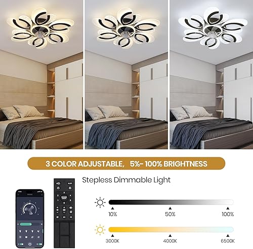 Miniatura 2 de Ventilador de techo con luces, ventilador de techo de montaje empotrado de 26 pulgadas con control remoto y aplicación de control de 6 velocidades,