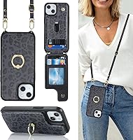 Vista 16 de Funda para iPhone 15 Pro Max con tarjetero para mujer, iPhone 15 Pro Max con correa, cordón cruzado, bloqueo RFID, soporte de anillo, cierre a