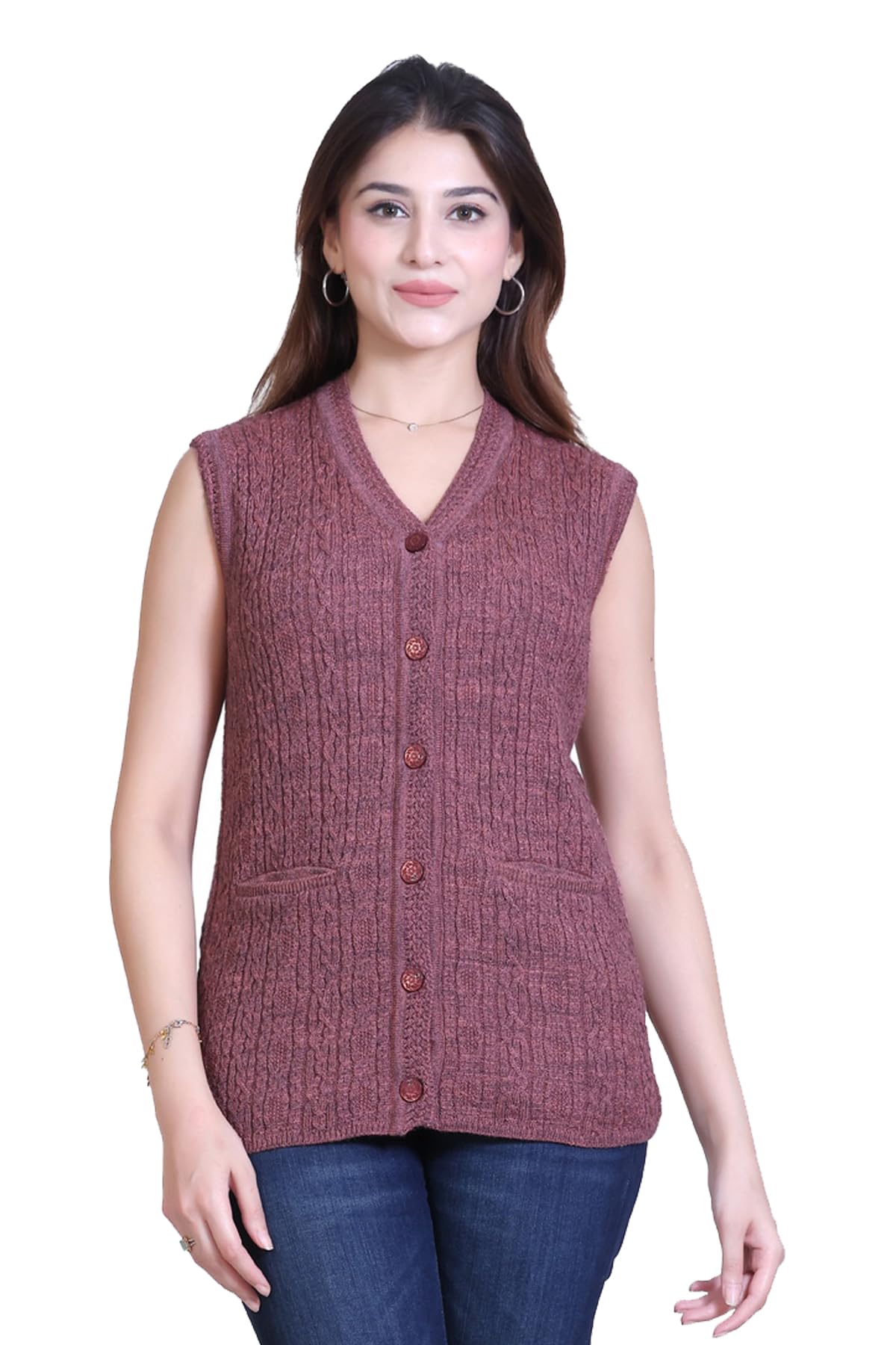 aarbee Sleeveless Woollen Cardigan for Women with Pockets-picture-28
