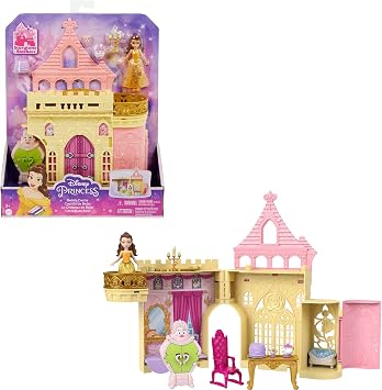 Disney Princess Toys, Belle Stackable Castle Doll House Playset with Small Doll and 8 Pieces, Inspired by the Disney Movie, Kids Travel Toys and Gifts