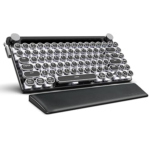 7KEYS Typewriter Keyboard Wireless Retro Style, Vintage Classical Round Keys Metal Mechanical Keyboard with Bluetooth5.0 and Wired for IPAD PC/Laptop Mac/Phone (Black Mini)