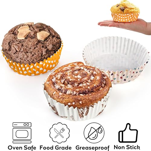 Miniatura 3 de YOUEON 600 forros para cupcakes de 3.5 pulgadas, a prueba de grasa, tazas de papel grandes de 6 onzas antiadherentes, forros para magdalenas,