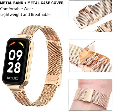 Compatible Xiaomi Redmi Band 2 Replacement Band, Metal, Stainless Steel, Skin-friendly, Rust Resistant, Xiaomi Smart Band 8 Active Replacement Band, Adjustable, Business Style, Unisex