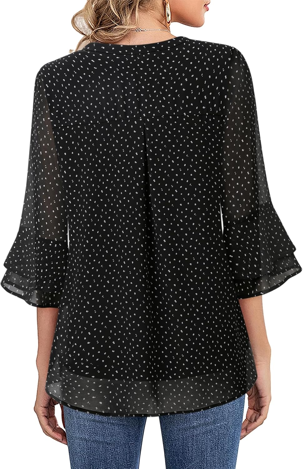 Lotusmile Womens Tops Dressy Casual 3/4 Tiered Bell Sleeve Blouses Double Layered Chiffon Work Tunic Shirts - Image 6