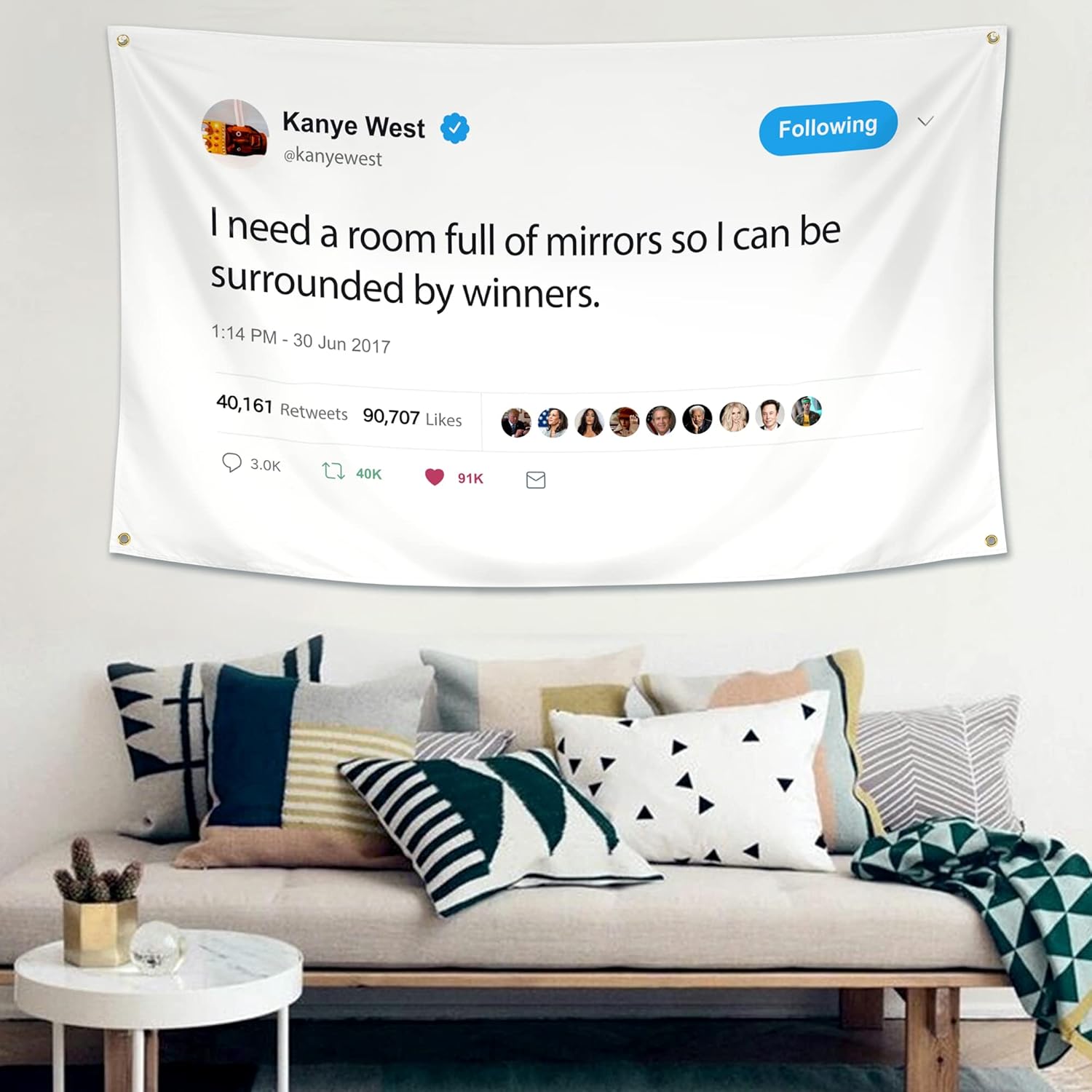 Kanye Flag I Need A Room Full of Mirrors 3x5 ft Tweet Quote Rapper Tapestry, Heavy Duty 200D Durable Polyester, Funny Poster Flags for Room College Dorm Guys, Fade Resistant Banner Décor - Image 4