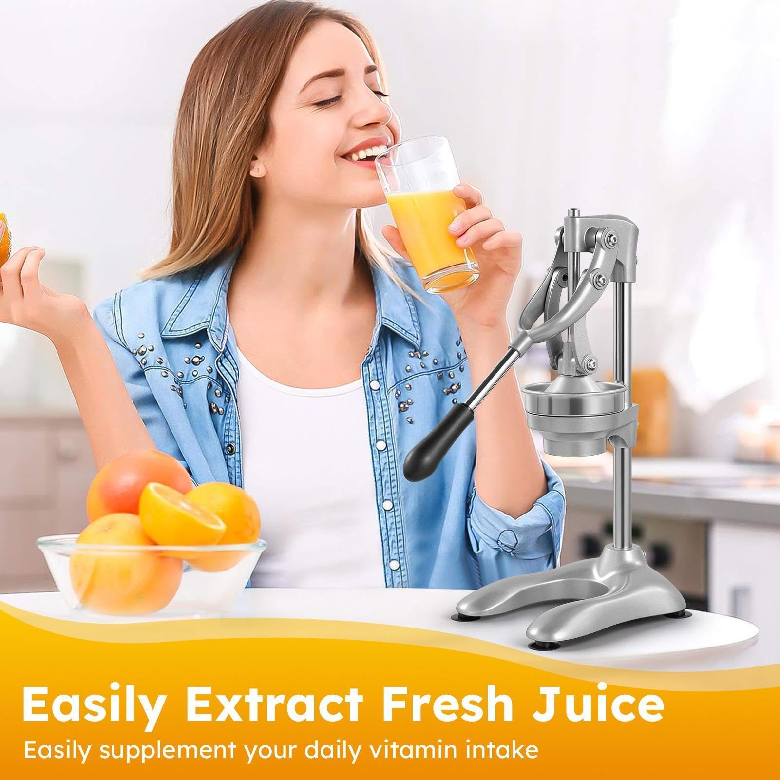 Manuelle Zitruspresse, Edelstahl-Handpresse, Orangen-Zitronenpresse, robuste kommerzielle Fruchtpresse für Orange, , Limette und Granatapfel, nicht elektrische manuelle Obstpresse für den