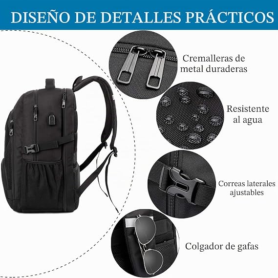 Large Men's Backpack 50L Laptop Backpack 17 Inches Waterproof Anti-theft Laptop Backpack with USB Port Laptop Backpack Bag for Business Work Daily Travel School – Black