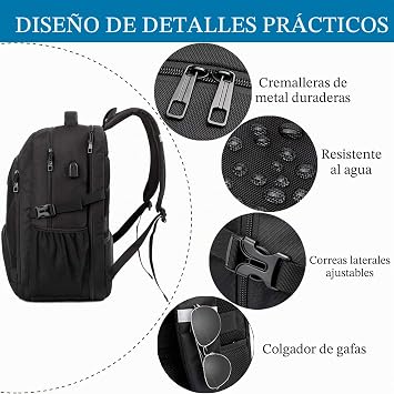Large Men's Backpack 50L Laptop Backpack 17 Inches Waterproof Anti-theft Laptop Backpack with USB Port Laptop Backpack Bag for Business Work Daily Travel School – Black