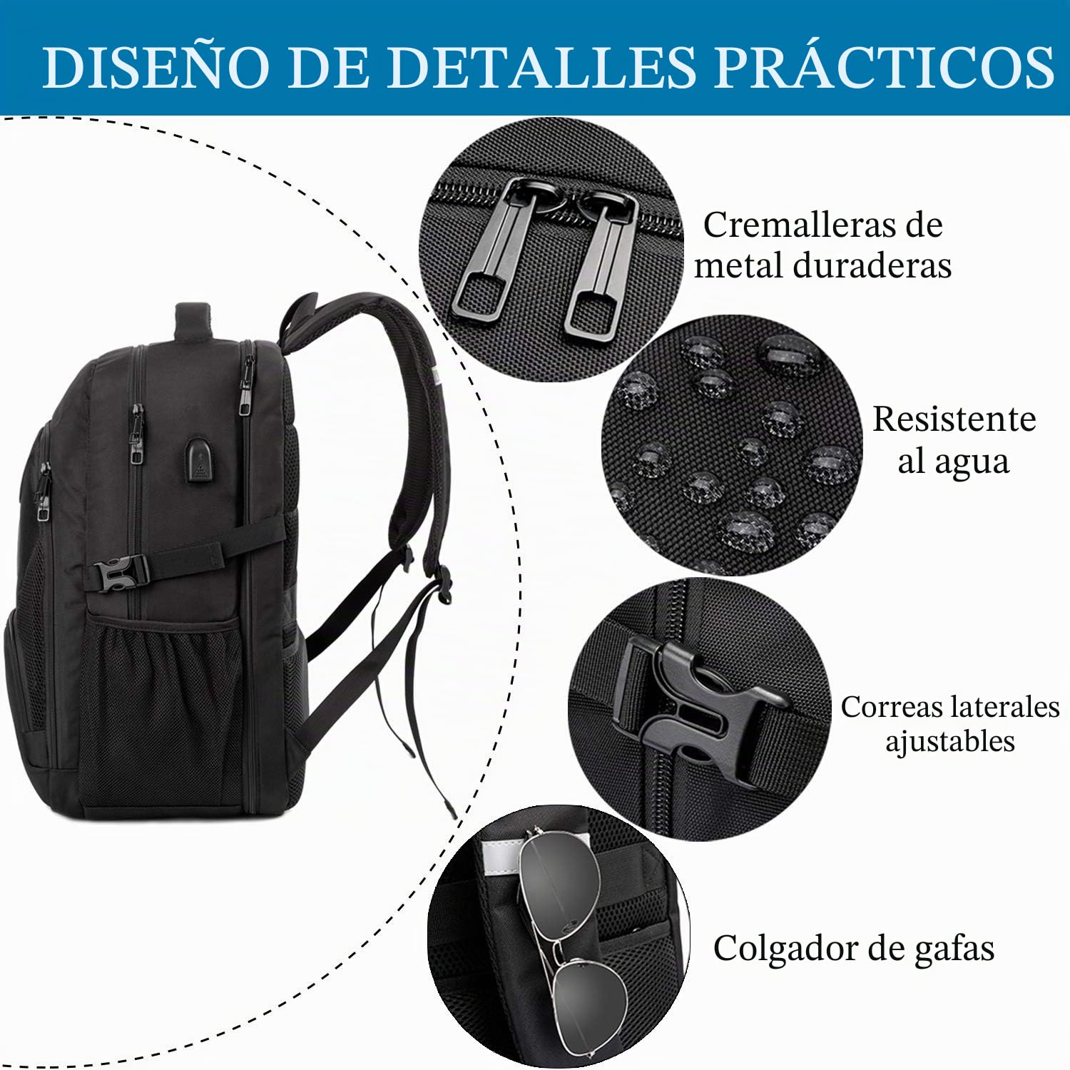 Mochila Hombre Grande 50L Mochila Portatil 17 Pulgadas Impermeable Antirrobo Mochila Ordenador Portatil con Puerto USB Mochila Portatil Bolsa para Negocio Trabajo Diario Viaje Escolares - Negro