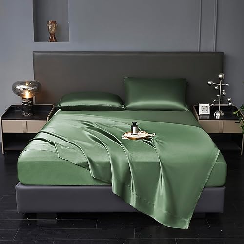 Revdomfly Juego de sábanas de satén de lujo de 4 piezas de tamaño matrimonial, 1 sábana bajera de alta calidad que absorbe la humedad que se adapta