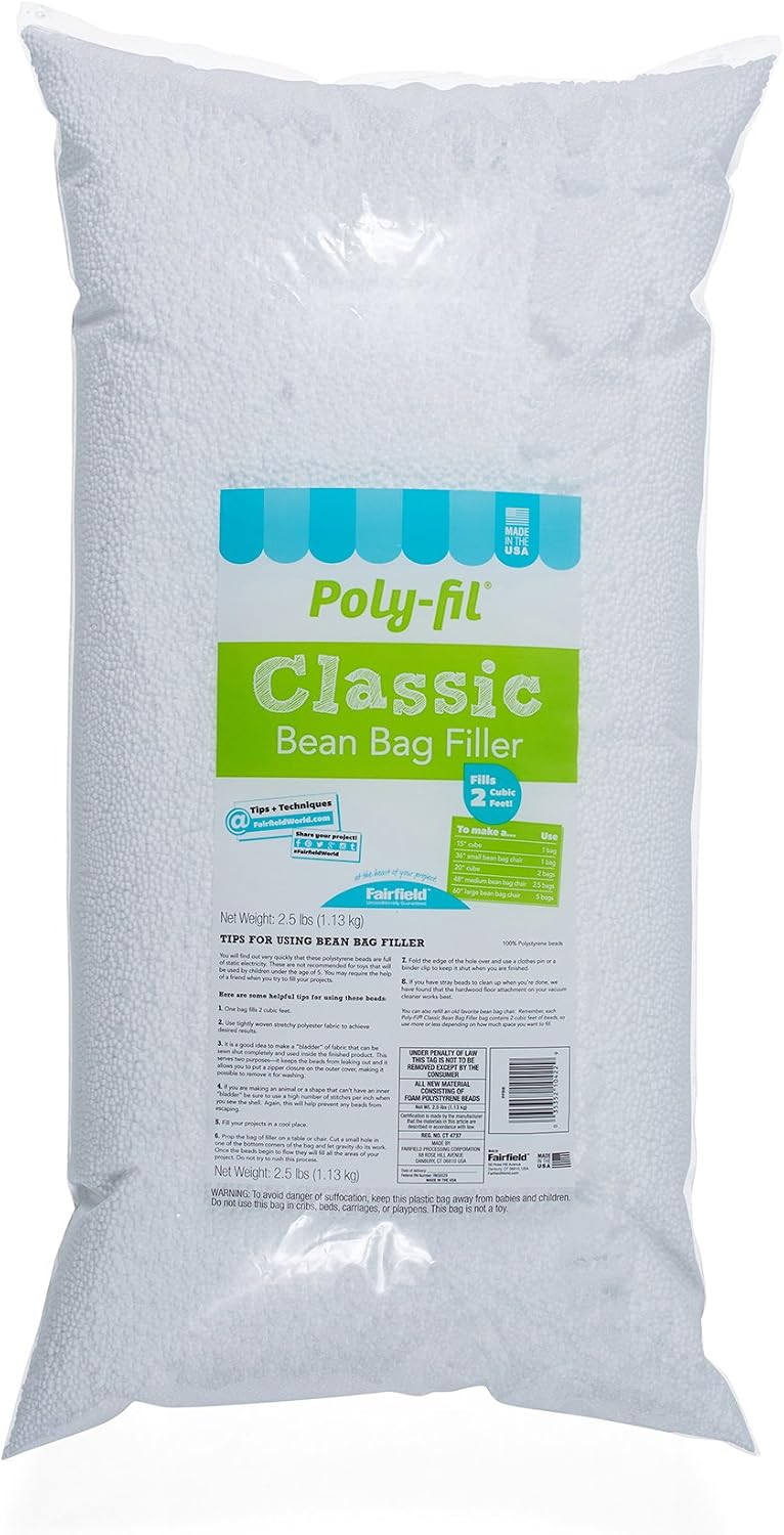 Fairfield Poly-Fil Bean Bag Filler, 2.5 Pound Refill Bag Fills 2 Cubic feet