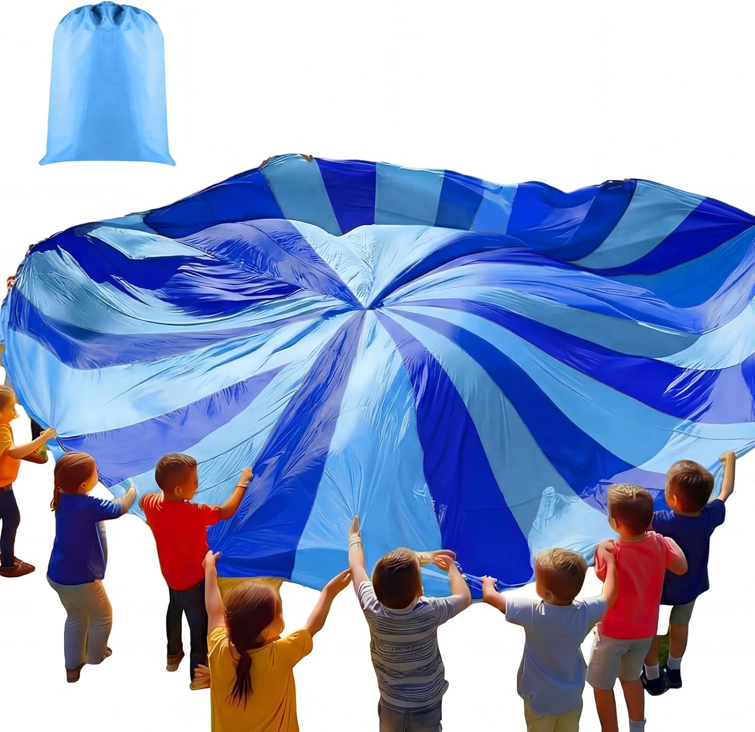Play Parachute, Large Rainbow Parachute with Handles Multicolored Toy Tent Cooperative Group Play Games for Indoor Outdoor Playground Activities