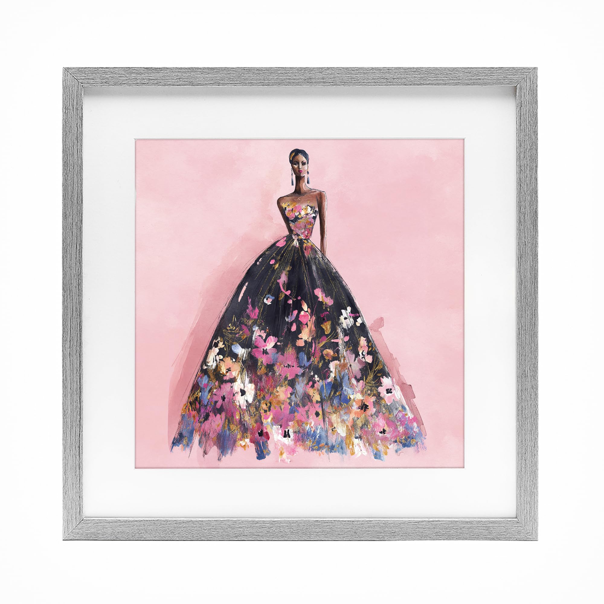 Stupell Industries 'Floral Reverie Gown', Framed Print Under Glass, Gray, 13 x 13 Inches, Easy to Hang and Sturdy, Made in USA, by Svetlana Aleynikova