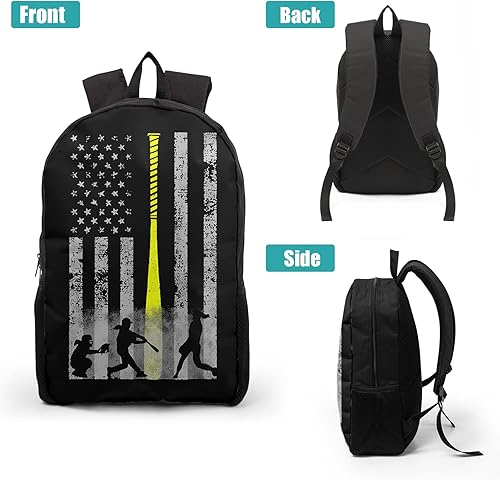 Miniatura 3 de Juego de mochila escolar de 3 piezas, casual, ligera, bolsa de almuerzo y lápiz, Bandera de béisbol, Mochilas Daypack