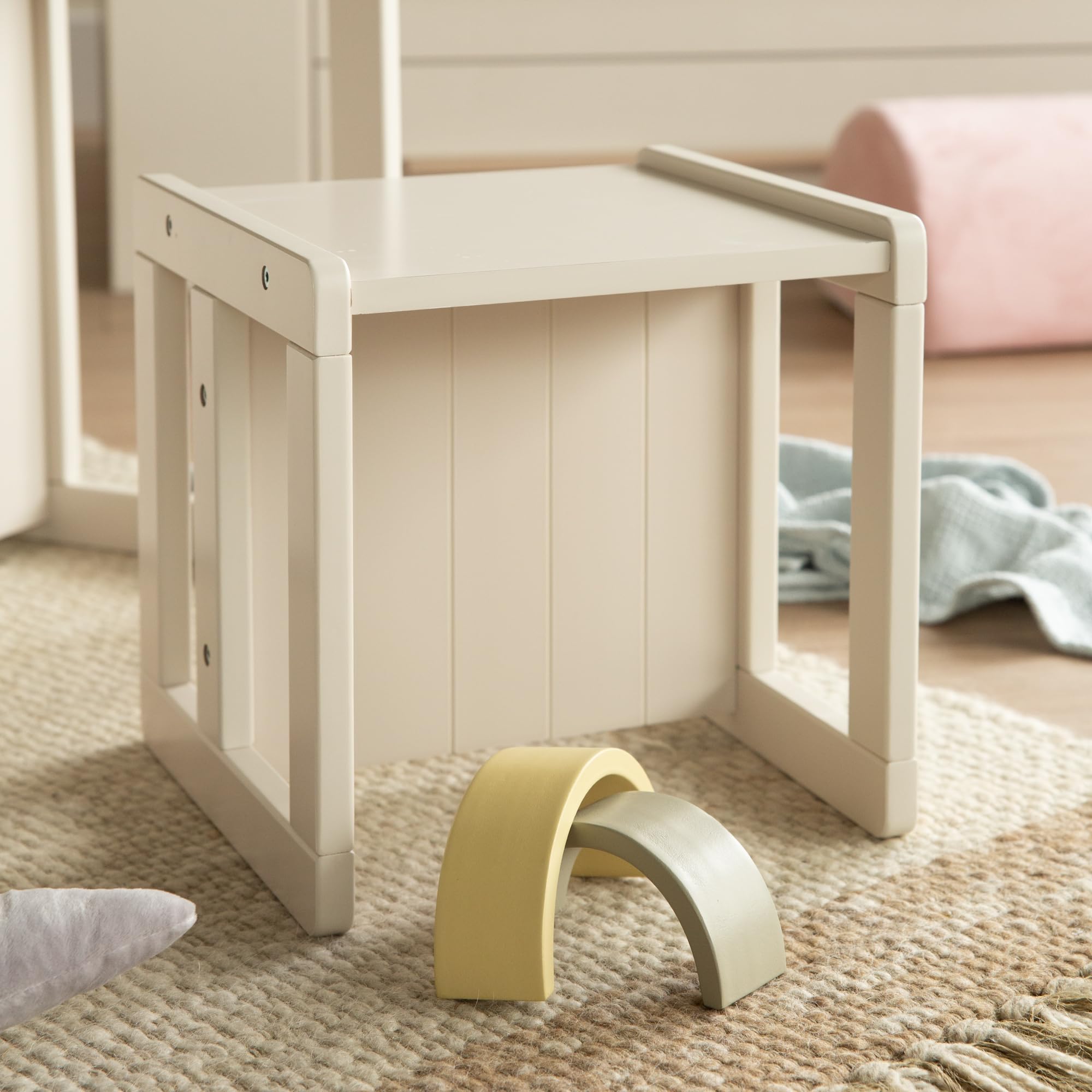 Sgabello per Bambini in Stile Country Reversibile 3 Altezze Seduta Legno Beige/Cashmere