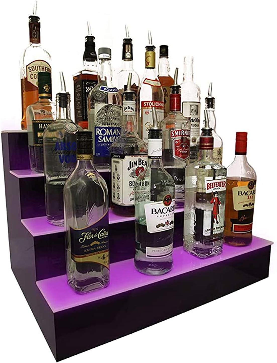 Amazon Co Jp 酒棚 Pe酒瓶の陳列棚4層led照明付き酒瓶の陳列家庭用商業用バーの照明付き瓶棚リモコン付きの照明棚 40 40 40cm ホーム キッチン