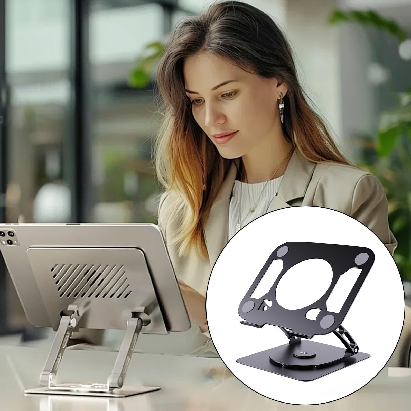 Soporte ergonómico para portátil con base giratoria de 360°, altura ajustable de 50 mm a 290 mm, soporta hasta 10 kg de enfriamiento de peso de oso