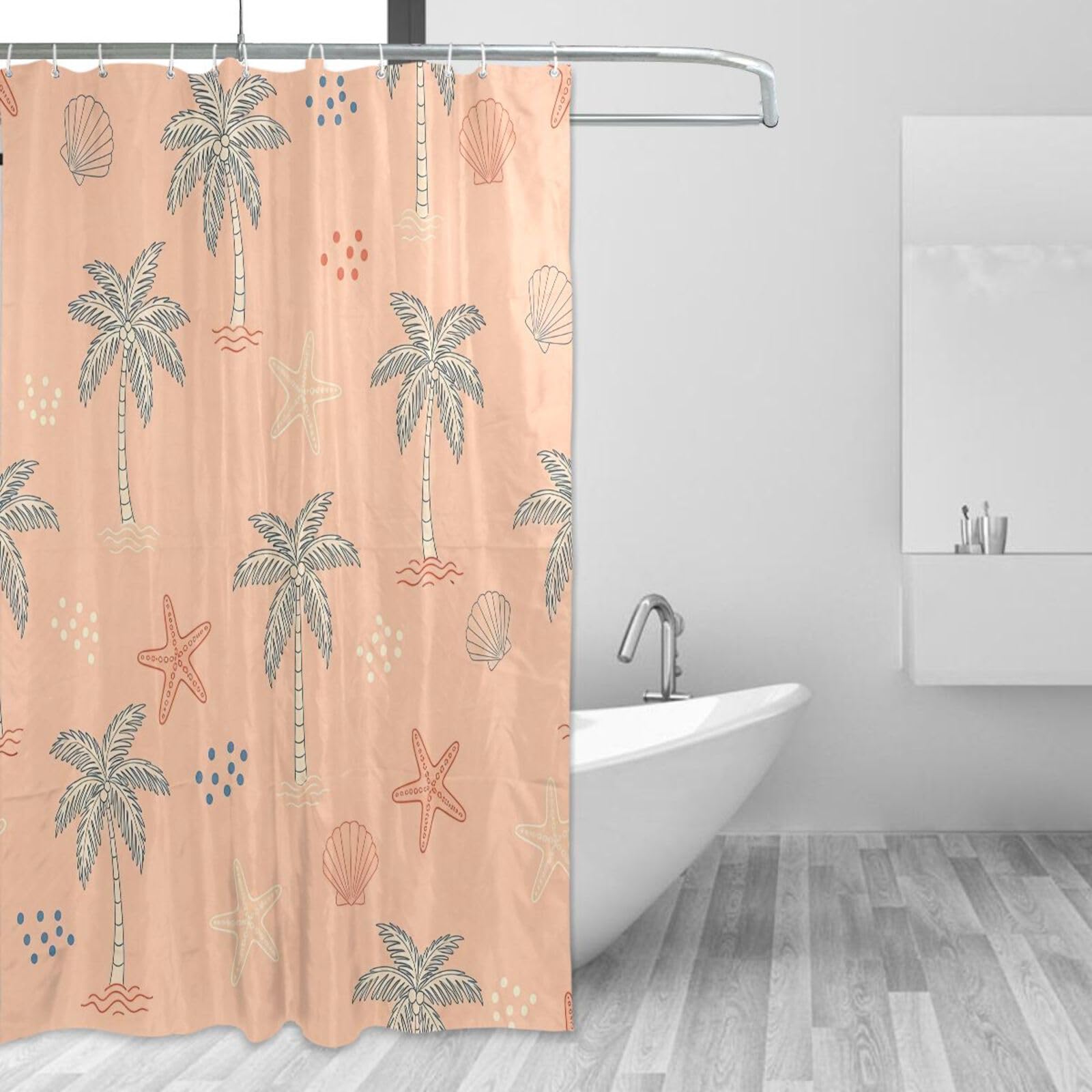 Rideau de douche imperméable et lavable motif tropical avec 12 crochets