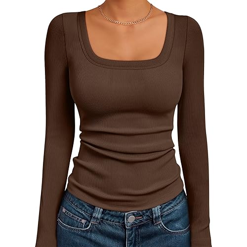 AUTOMET Womens Long Sleeve Shirts Square Neck Tops Ribbed Knit Basic Teen Girls Crop Tops Fall Outfits Fashion Clothes 2025