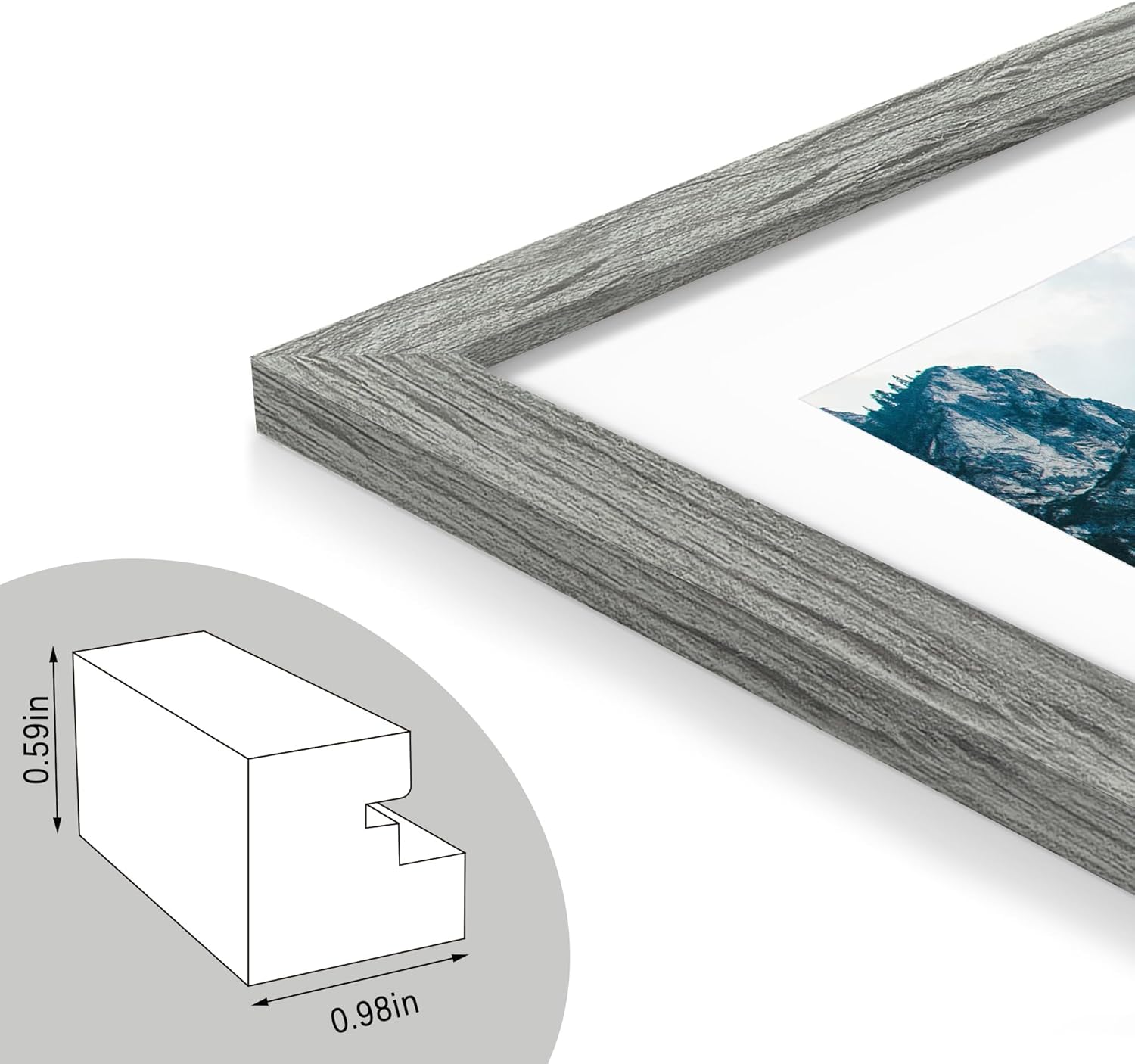 Hongkee 14x20 Picture Frame, Rustic Grey Wood Style - Display Posters 12 x 18 with Mat or 14x20 without Mat, Wall Mounting Horizontal and Vertical, 1 Pack