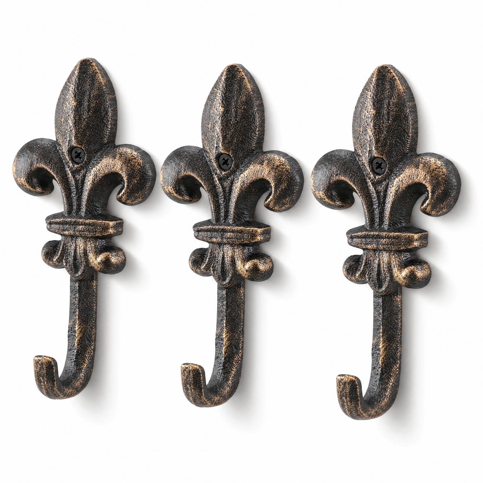 Hicarer 3 Pcs Fleur De Lis Wall Hooks Cast Iron Hangers for Bathroom